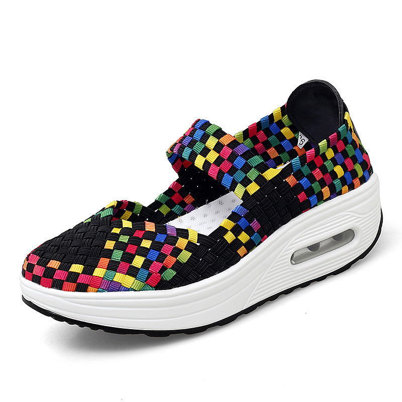 [W-Zapato] Zapatos Tejidos Transpirables Huecos Para Mujer Zapatillas De Deporte Para Mujer