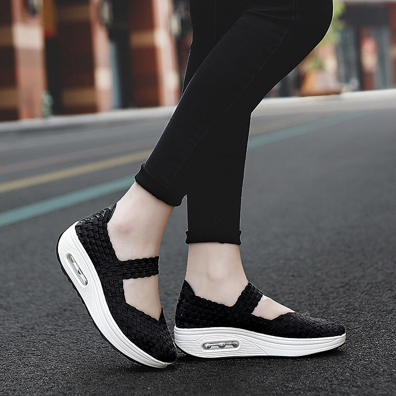 [W-Zapato] Zapatos Tejidos Transpirables Huecos Para Mujer Zapatillas De Deporte Para Mujer