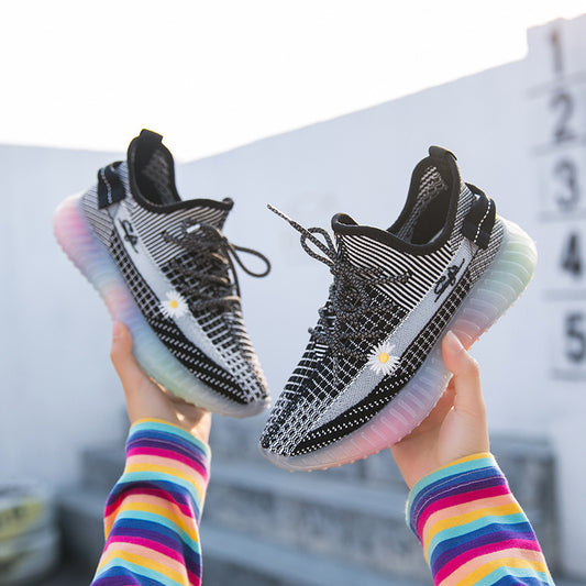 [W-Zapato] Zapatos De Coco Tejidos Voladores Zapatos De Gelatina De Arco Iris Transpirables