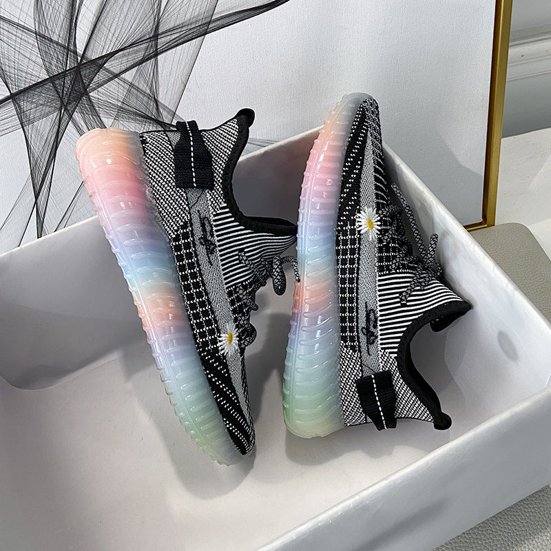 [W-Zapato] Zapatos De Coco Tejidos Voladores Zapatos De Gelatina De Arco Iris Transpirables