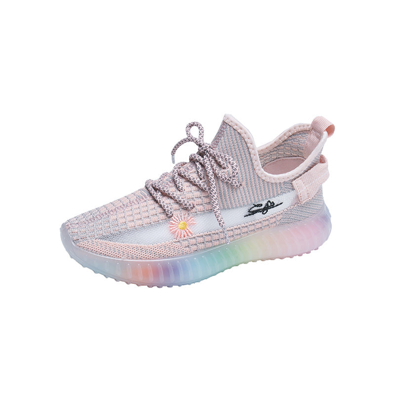 [W-Zapato] Zapatos De Coco Tejidos Voladores Zapatos De Gelatina De Arco Iris Transpirables