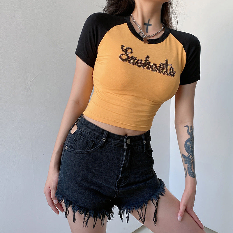 Camiseta Slim Con Estampado Raglán En Contraste