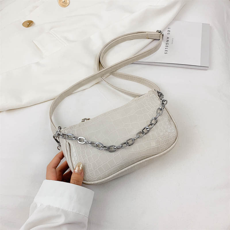 [W-Bolso] Pequeños Bolsos De Hombro De Cuero Con Patrón De Cocodrilo Con Decoración De Cadena Elegante Bolso De Mano A Juego