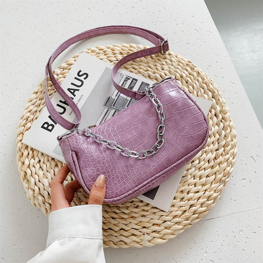 [W-Bolso] Pequeños Bolsos De Hombro De Cuero Con Patrón De Cocodrilo Con Decoración De Cadena Elegante Bolso De Mano A Juego