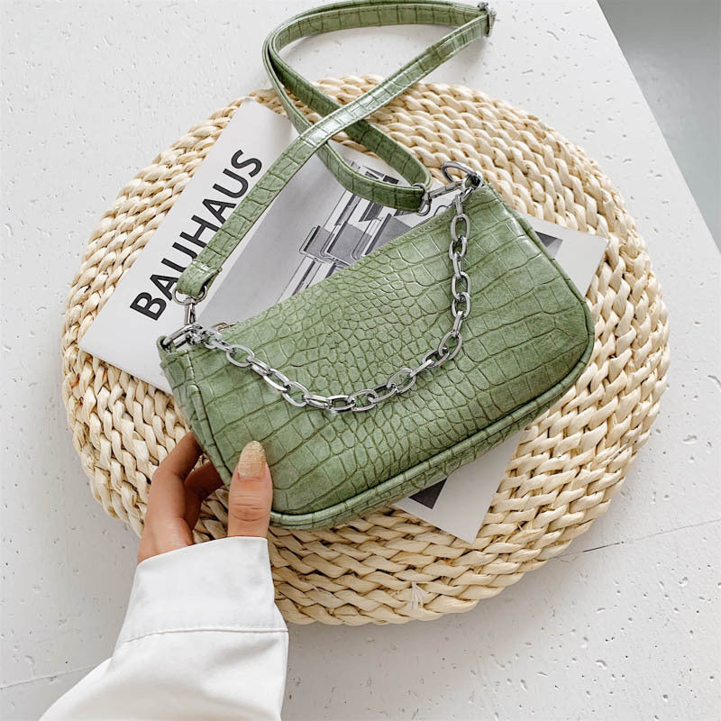 [W-Bolso] Pequeños Bolsos De Hombro De Cuero Con Patrón De Cocodrilo Con Decoración De Cadena Elegante Bolso De Mano A Juego