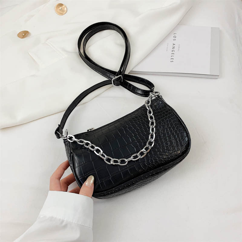 [W-Bolso] Pequeños Bolsos De Hombro De Cuero Con Patrón De Cocodrilo Con Decoración De Cadena Elegante Bolso De Mano A Juego