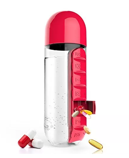 Botella de agua con taza de agua creativa con caja de medicina portátil de siete días