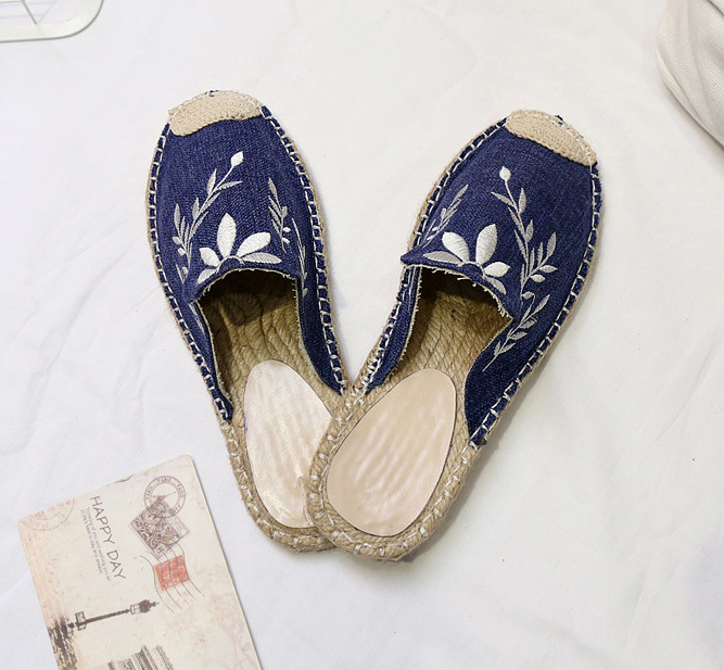 Mujeres moda bordado alpargata plano pantuflas zapatos