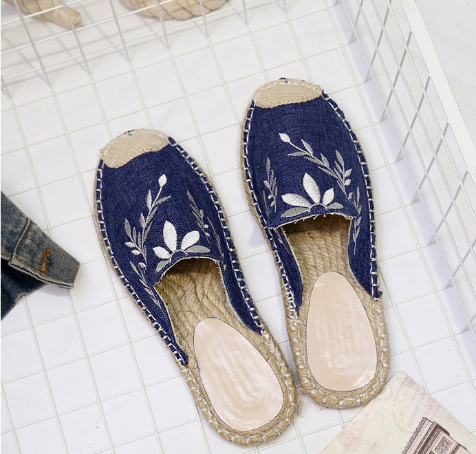Mujeres moda bordado alpargata plano pantuflas zapatos