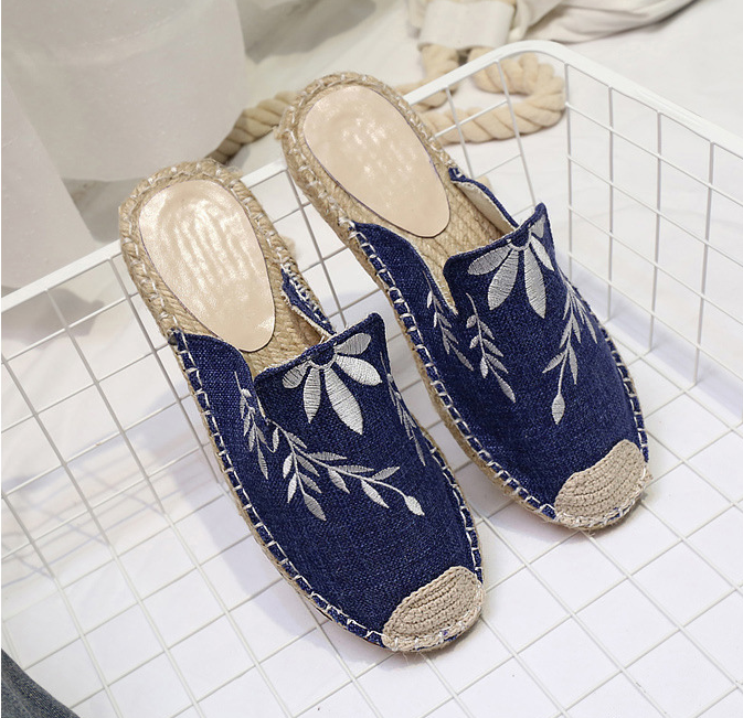 Mujeres moda bordado alpargata plano pantuflas zapatos