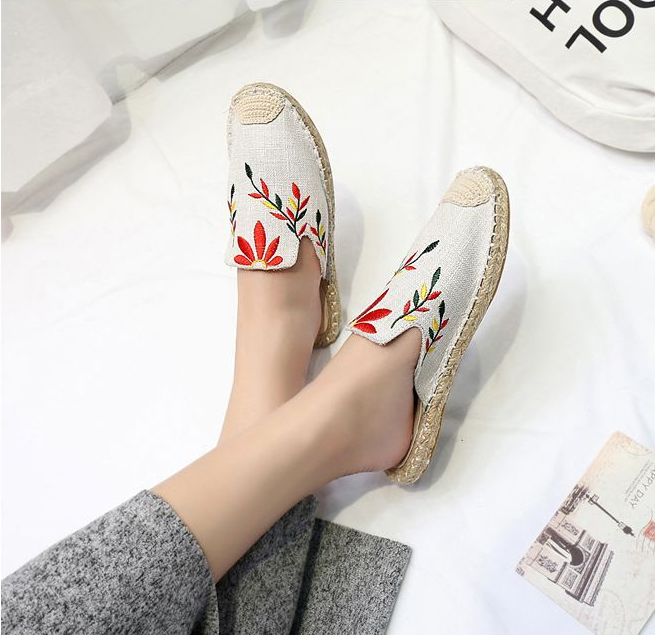 Mujeres moda bordado alpargata plano pantuflas zapatos