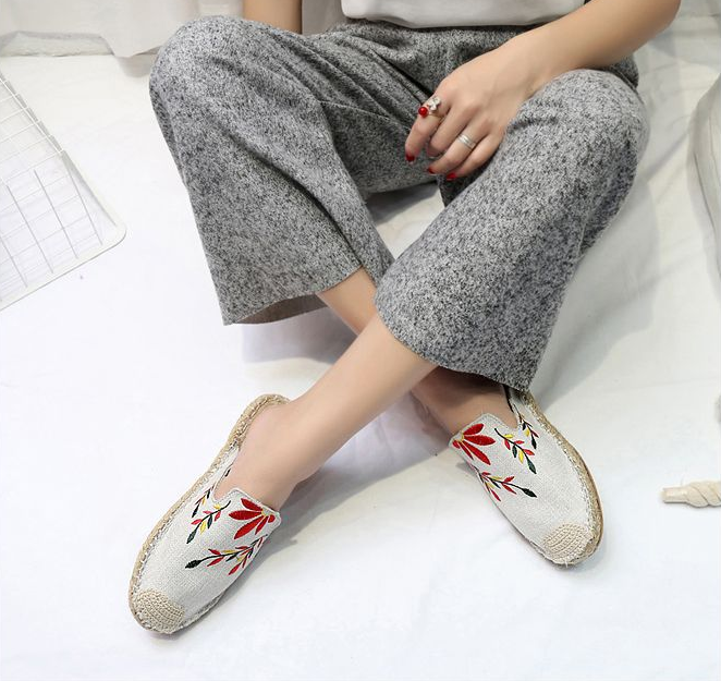 Mujeres moda bordado alpargata plano pantuflas zapatos