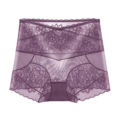 [W-Ropa Interior] Bragas De Encaje De Color Sólido Ultra Delgadas De Cintura Alta Para Mujer