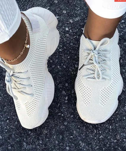 transpirable color sólido elástico con cordones cómodas zapatillas