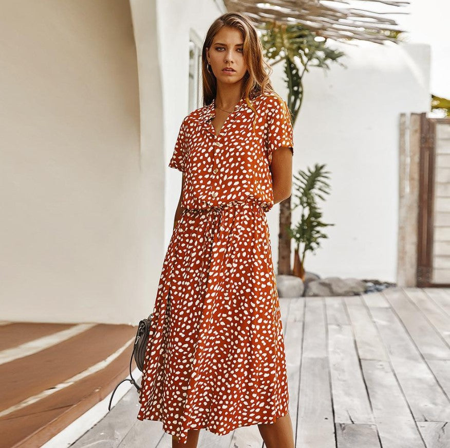 Vestido Floral Casual Con Cintura Elástica Y Cordones