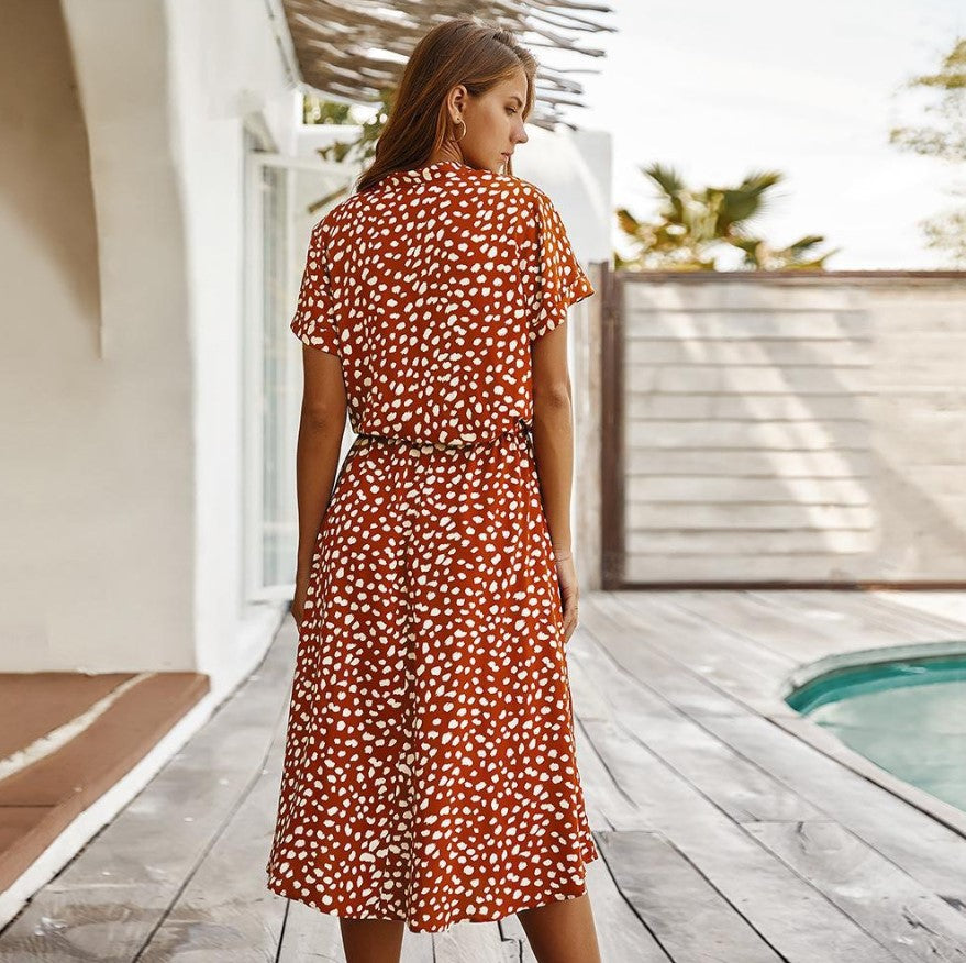 Vestido Floral Casual Con Cintura Elástica Y Cordones