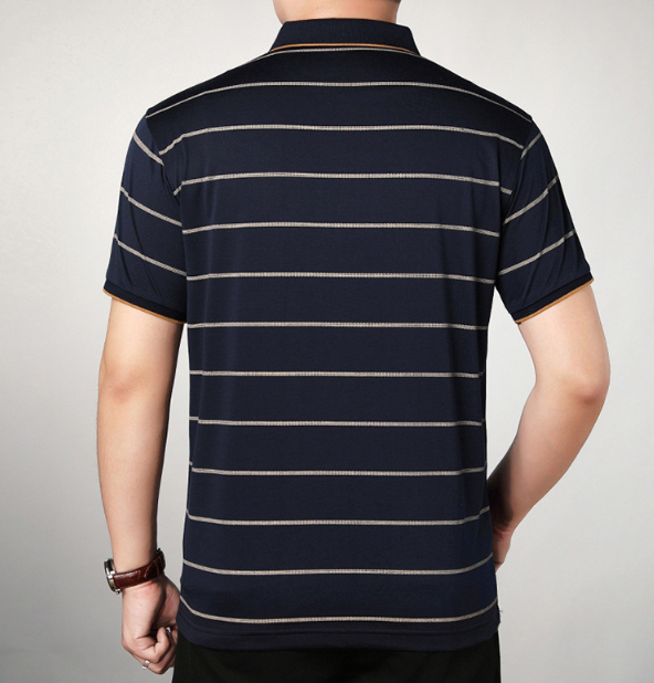 Camiseta de POLO con manga corta para hombre Finas rayas de algodón - MXbueno