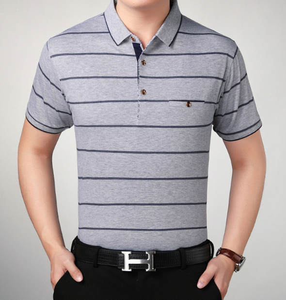 Camiseta de POLO con manga corta para hombre Finas rayas de algodón - MXbueno