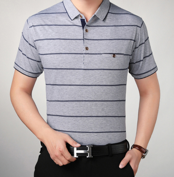 Camiseta de POLO con manga corta para hombre Finas rayas de algodón - MXbueno