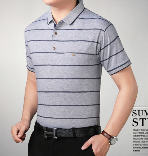 Camiseta de POLO con manga corta para hombre Finas rayas de algodón - MXbueno