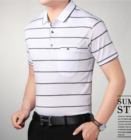 Camiseta de POLO con manga corta para hombre Finas rayas de algodón - MXbueno