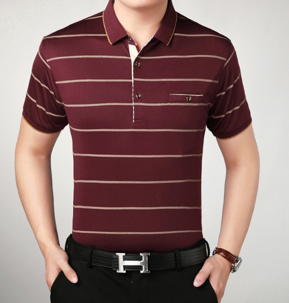 Camiseta de POLO con manga corta para hombre Finas rayas de algodón - MXbueno