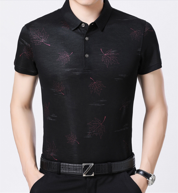 Camiseta POLO de negocios de manga corta con estampado de hoja de arce para hombre - MXbueno