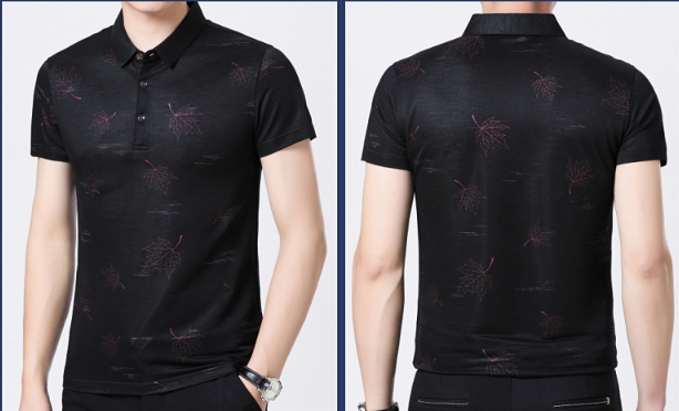 Camiseta POLO de negocios de manga corta con estampado de hoja de arce para hombre - MXbueno