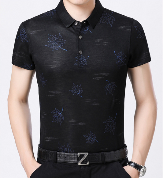 Camiseta POLO de negocios de manga corta con estampado de hoja de arce para hombre - MXbueno