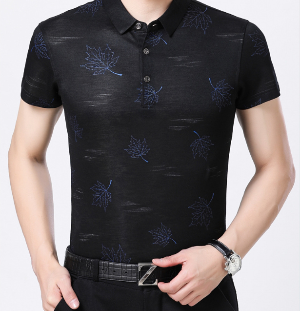 Camiseta POLO de negocios de manga corta con estampado de hoja de arce para hombre - MXbueno