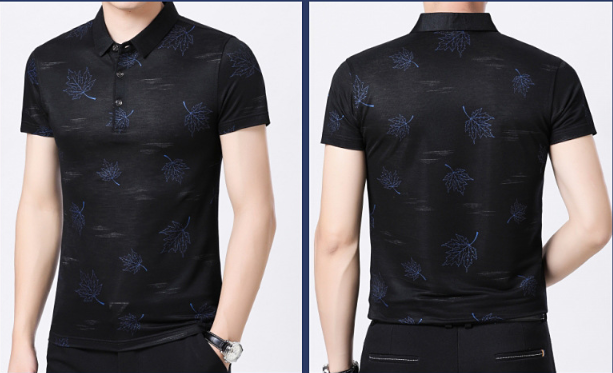 Camiseta POLO de negocios de manga corta con estampado de hoja de arce para hombre - MXbueno