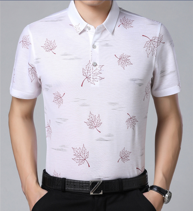 Camiseta POLO de negocios de manga corta con estampado de hoja de arce para hombre - MXbueno
