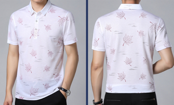 Camiseta POLO de negocios de manga corta con estampado de hoja de arce para hombre - MXbueno