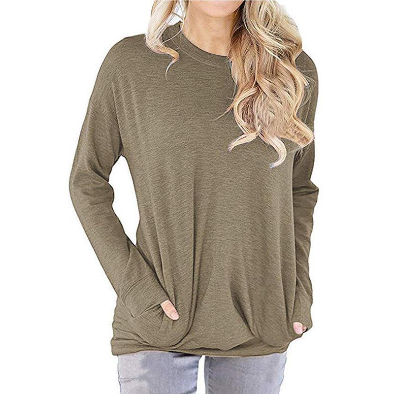 Ropa con bolsillo de cuello suelto manga larga para mujer - MXbueno