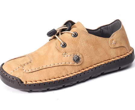 Menico Zapatos casuales de encaje elástico antideslizante de cuero cosido a mano para hombre - MXbueno