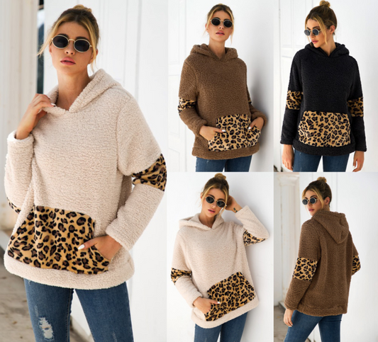 Sudaderas con capucha de suéter de leopardo de manga larga - MXbueno