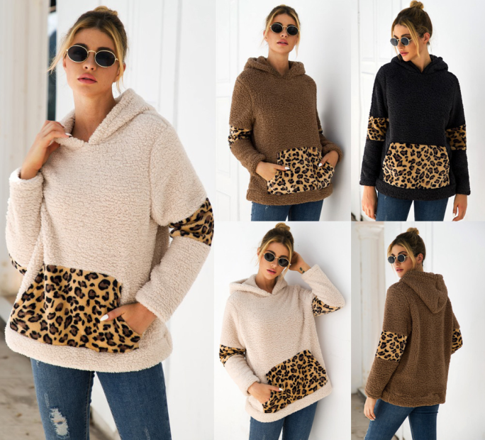 Sudaderas con capucha de suéter de leopardo de manga larga - MXbueno