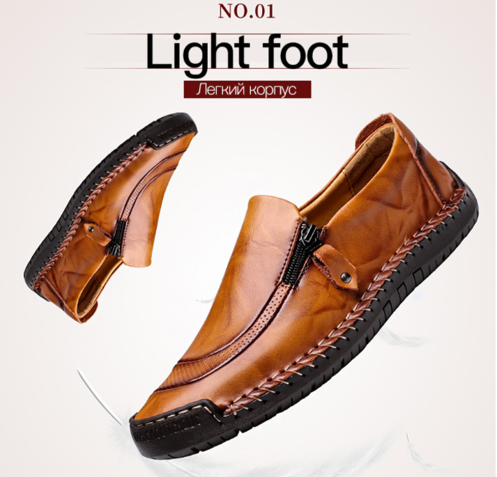 Zapatos de cuero con cremallera y pespuntes a mano slip on para hombres y mujeres - MXbueno