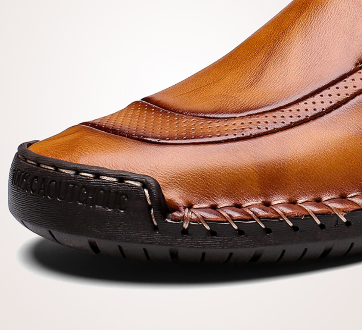 Zapatos de cuero con cremallera y pespuntes a mano slip on para hombres y mujeres - MXbueno