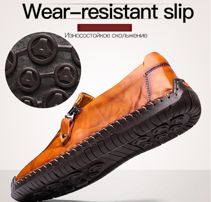 Zapatos de cuero con cremallera y pespuntes a mano slip on para hombres y mujeres - MXbueno