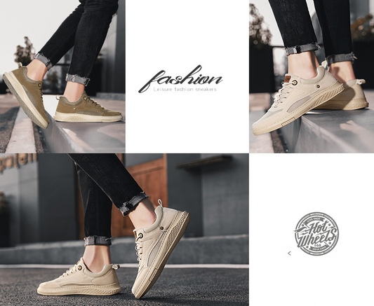 Zapatos casuales transpirables antideslizantes de empalme de tela PU para hombres - MXbueno