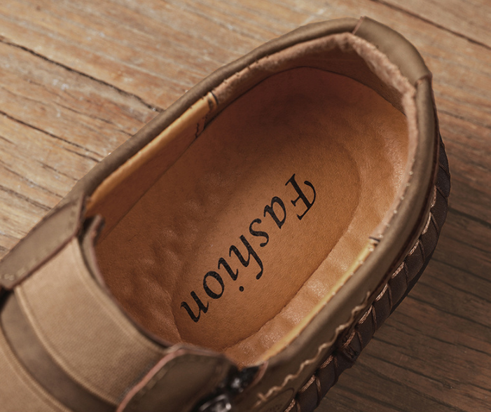 Zapatos casuales de cuero de microfibra con costuras a mano con cremallera lateral - MXbueno