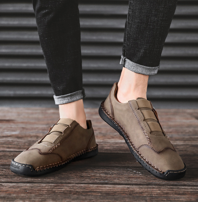 Zapatos casuales de cuero de microfibra con costuras a mano con cremallera lateral - MXbueno
