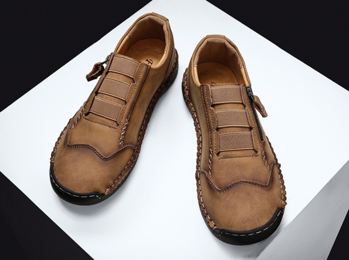 Zapatos casuales de cuero de microfibra con costuras a mano con cremallera lateral - MXbueno