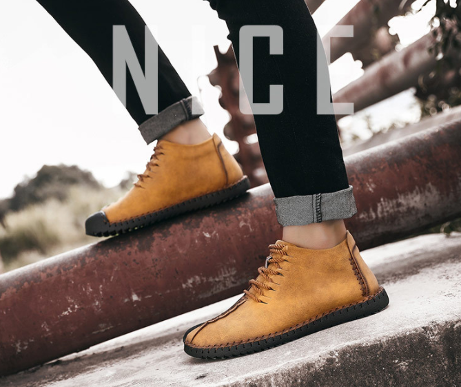 Hombre y mujer Piel cosida a mano Antideslizante Soft Suela Cálida Casual Botas - MXbueno