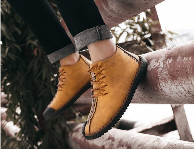 Hombre y mujer Piel cosida a mano Antideslizante Soft Suela Cálida Casual Botas - MXbueno