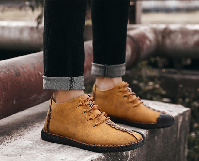 Hombre y mujer Piel cosida a mano Antideslizante Soft Suela Cálida Casual Botas - MXbueno