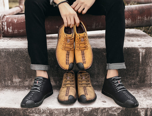 Hombre y mujer Piel cosida a mano Antideslizante Soft Suela Cálida Casual Botas - MXbueno