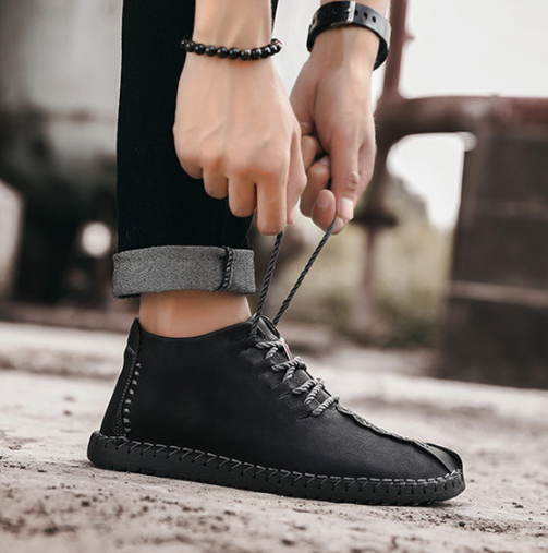 Hombre y mujer Piel cosida a mano Antideslizante Soft Suela Cálida Casual Botas - MXbueno