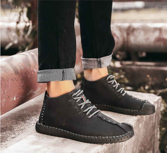 Hombre y mujer Piel cosida a mano Antideslizante Soft Suela Cálida Casual Botas - MXbueno